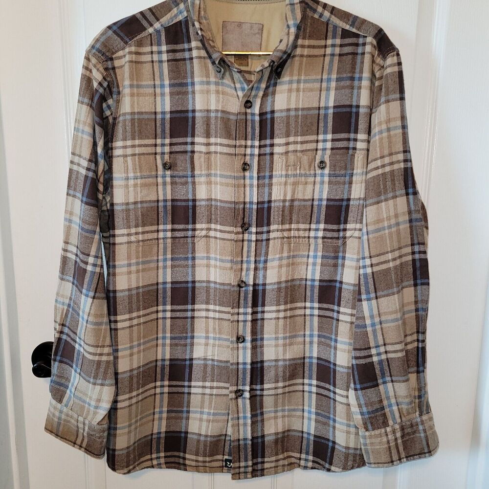 Outdoor Life Flannel Shirt Mens Large Brown Plaid Button Cotton Casual Fall